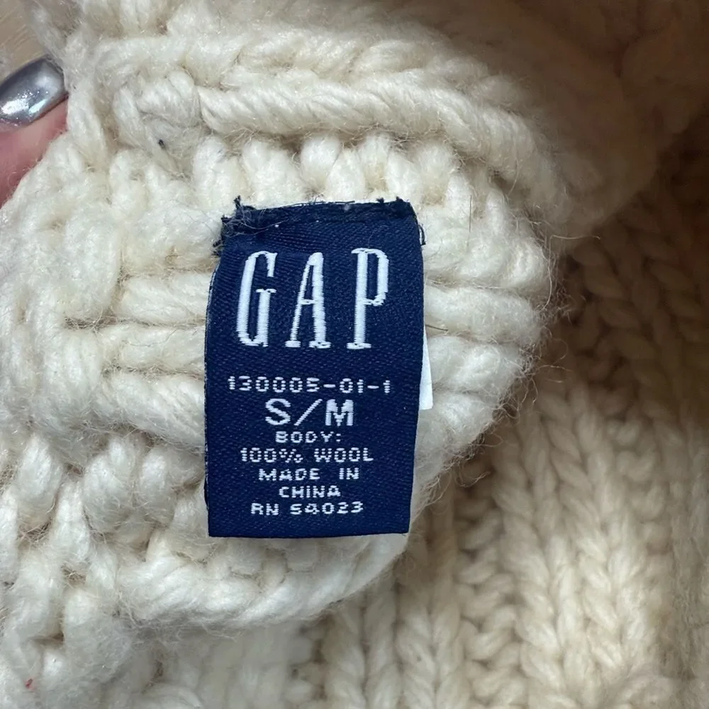 Y2K Vintage Gap Chunky Knot Wool Beanie with too tassel cream S / M